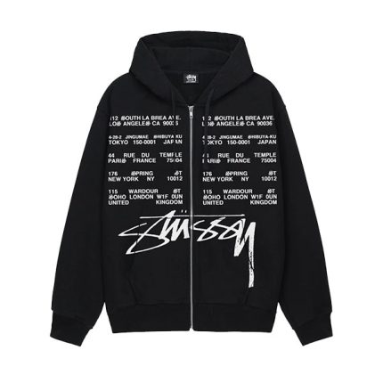 stussy locations zip hoodie black